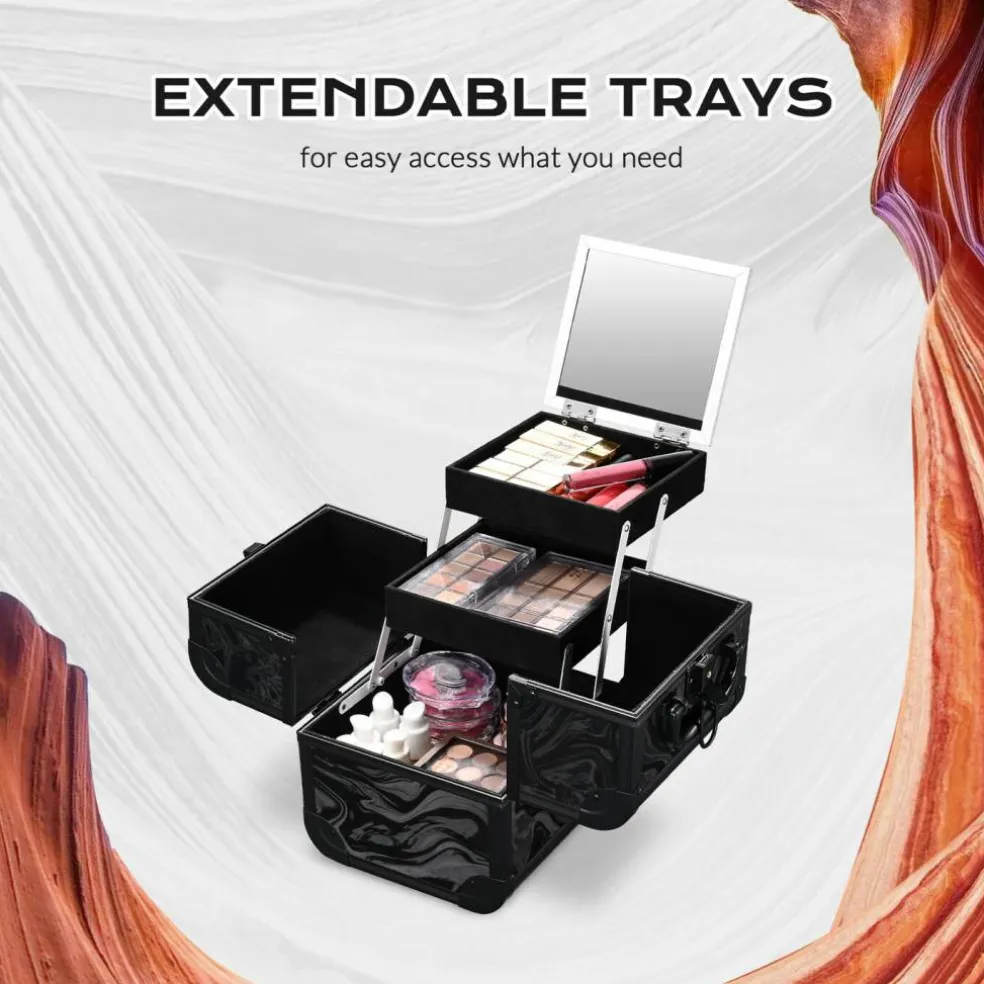 Byootique Rolling Makeup Train Case with Portable Cube Case Cosmetic Organizer