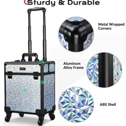 Byootique Rolling Makeup Train Case Cosmetic Trolley Organizer Mermaid Silver