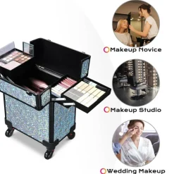 Byootique Rolling Makeup Train Case Cosmetic Trolley Organizer Mermaid Silver