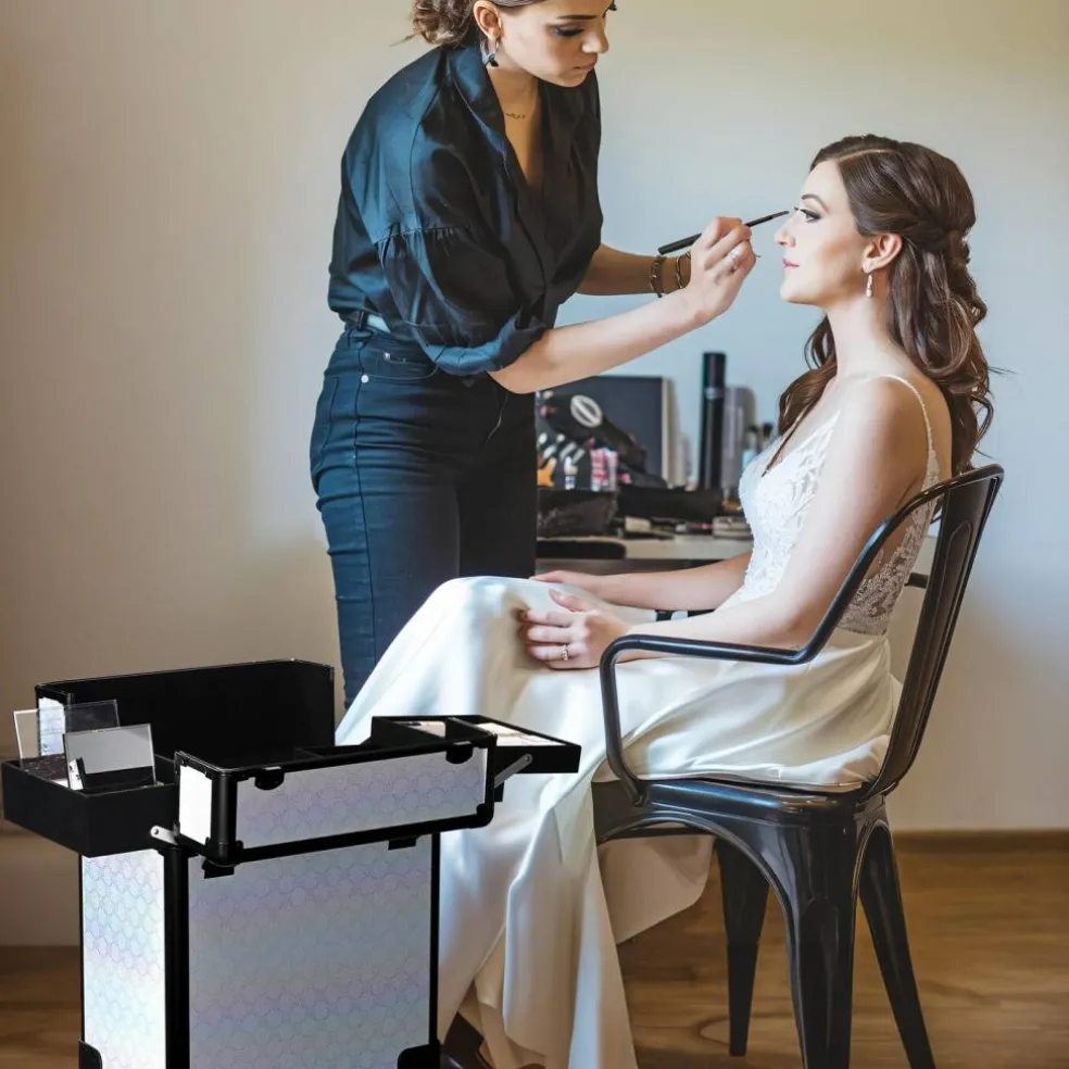 Byootique Rolling Makeup Train Case Cosmetic Trolley Organizer Blush ForgetMeNot