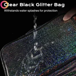 Byootique Set of 2 Clear Makeup Bag Cosmetic Organizer Travel Toiletry Pouch Handle Zipper for Makeup Artist Black