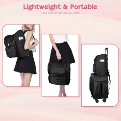 Byootique Soft Sided Makeup Backpack Portable Travel Barber Cosmetic Storage Organizer Travel with Heat Isolation Side Pocket Removable Pouch for Makeup Artist Hairstylist, Pink