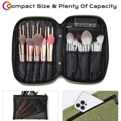 Byootique Travel Makeup Brush Holder Bag Cosmetic Brush Organizer Rococo Green