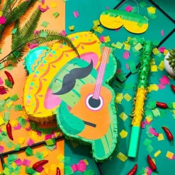 Cactus Piñata Mini Sombrero Party Hats Mexican Fiesta Decorations with Piñata Stick Blindfold Confetti Set, 16.1 x 13 x 3 Inch