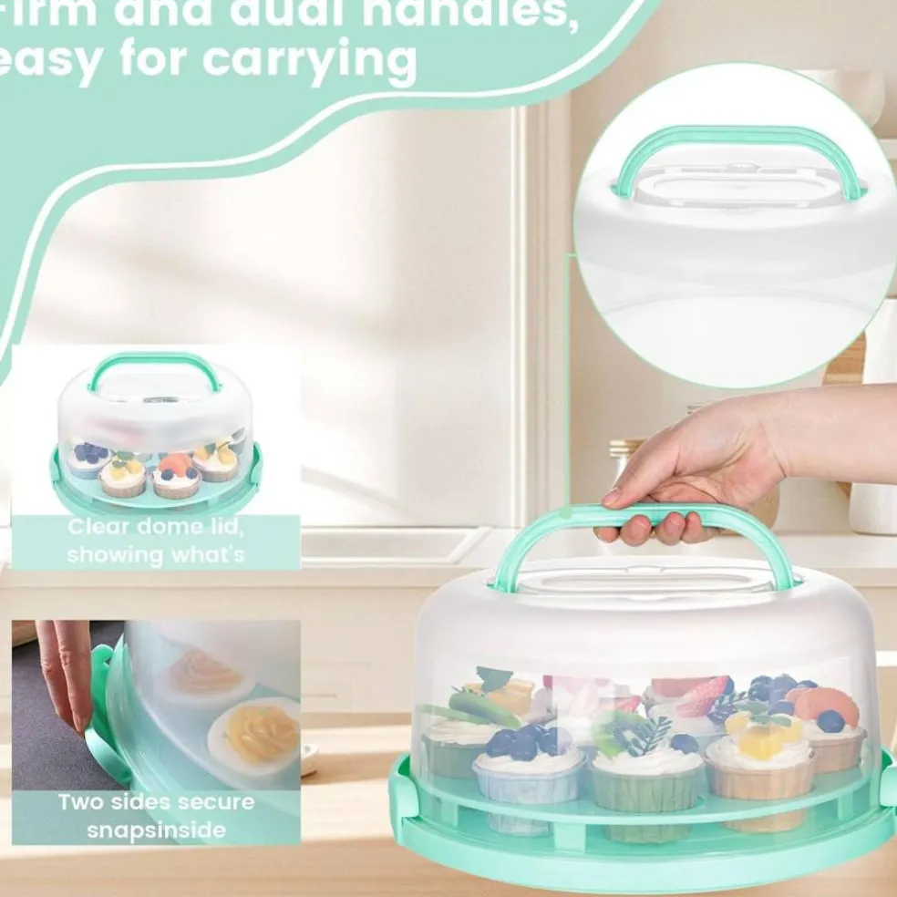 Cake Carrier with Handle, Cupcake Holder Deviled Egg Containers with Lid, 3-in-1 Multi-Purpose Food Storage for Dessert Baking Party Camping
