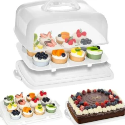 Cake Carrier with Lid, White Cake Holder Cupcake Container for 12 Cupcakes 2 in 1 Portable Dessert Container for Cake Pie Muffin Cobbler