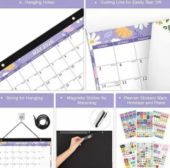 2026-2027 Calendar Magnetic Desk Wall Desktop Monthly Planner from January 2026 - June 2027 Large To Do Pad with Plastic Cover for Office 17" X 12" Ditsy Floral