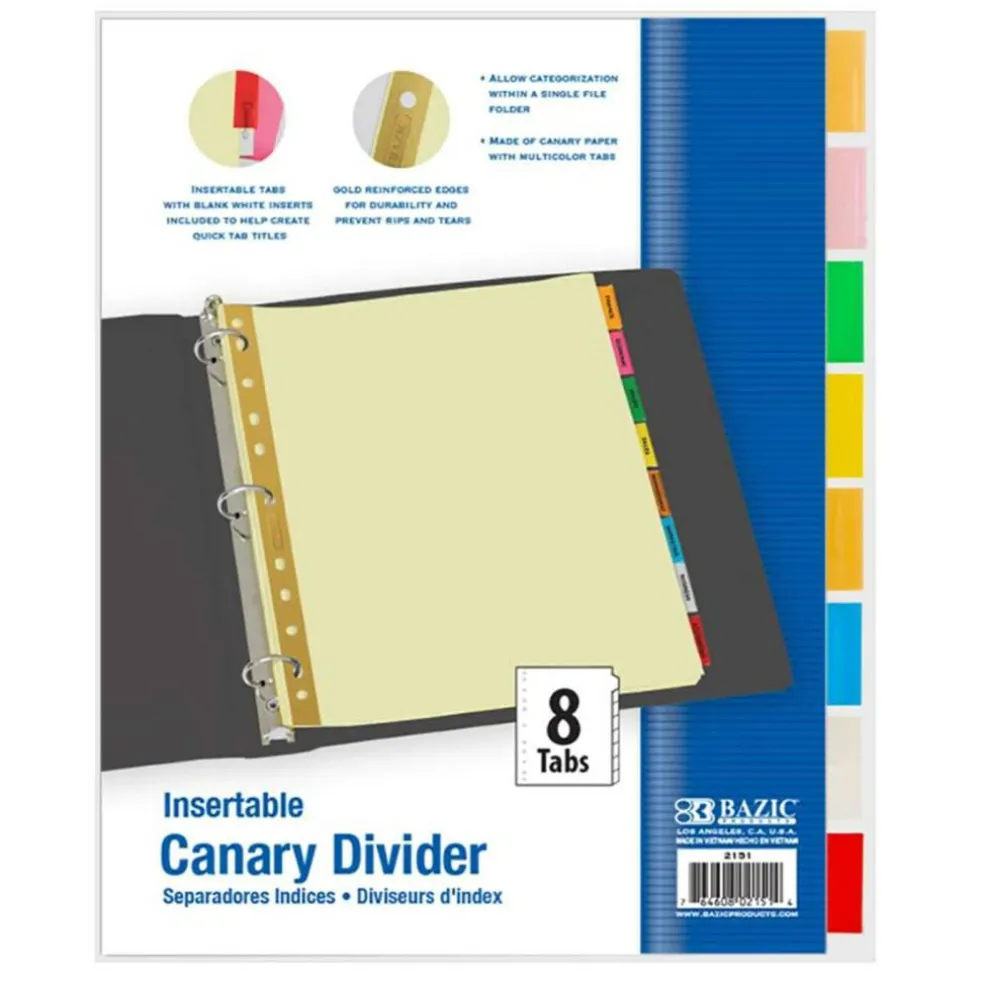 Canary Paper Dividers with Insertable Color Tabs, Pack of 8
