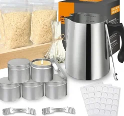 Candle Making Kit for Adults Beginners – DIY Soy & Beeswax Candle Making Supplies with Stainless Steel Melting Pouring Pot, Candle Tins, Wicks, Wick Stickers & Craft Tools