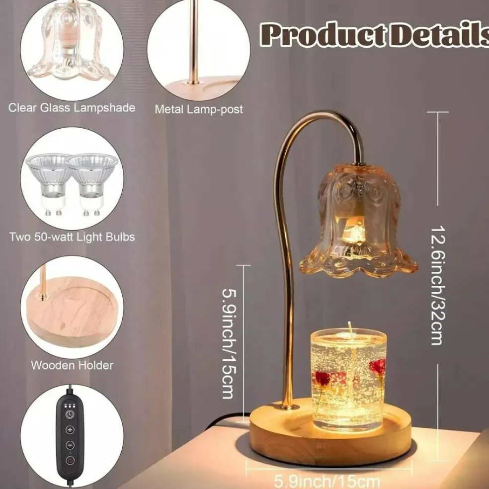 Candle Warmer Lamp with 2 Bulbs Night Light with Timer & Dimmer for Home Decor