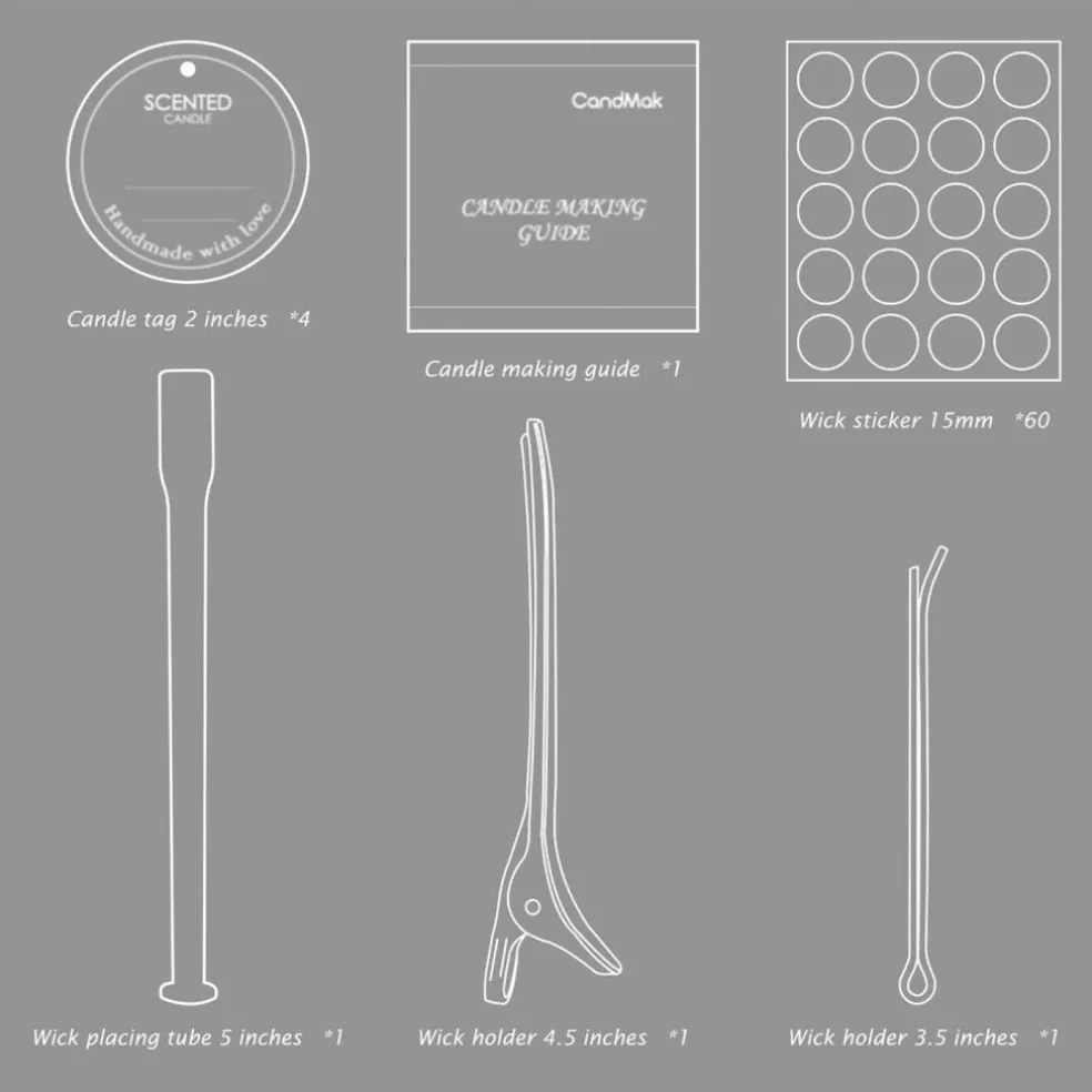 Candle Wick Kit - 60 Cotton Wicks with Candle Making Tools (Thick 4"+6"+8")