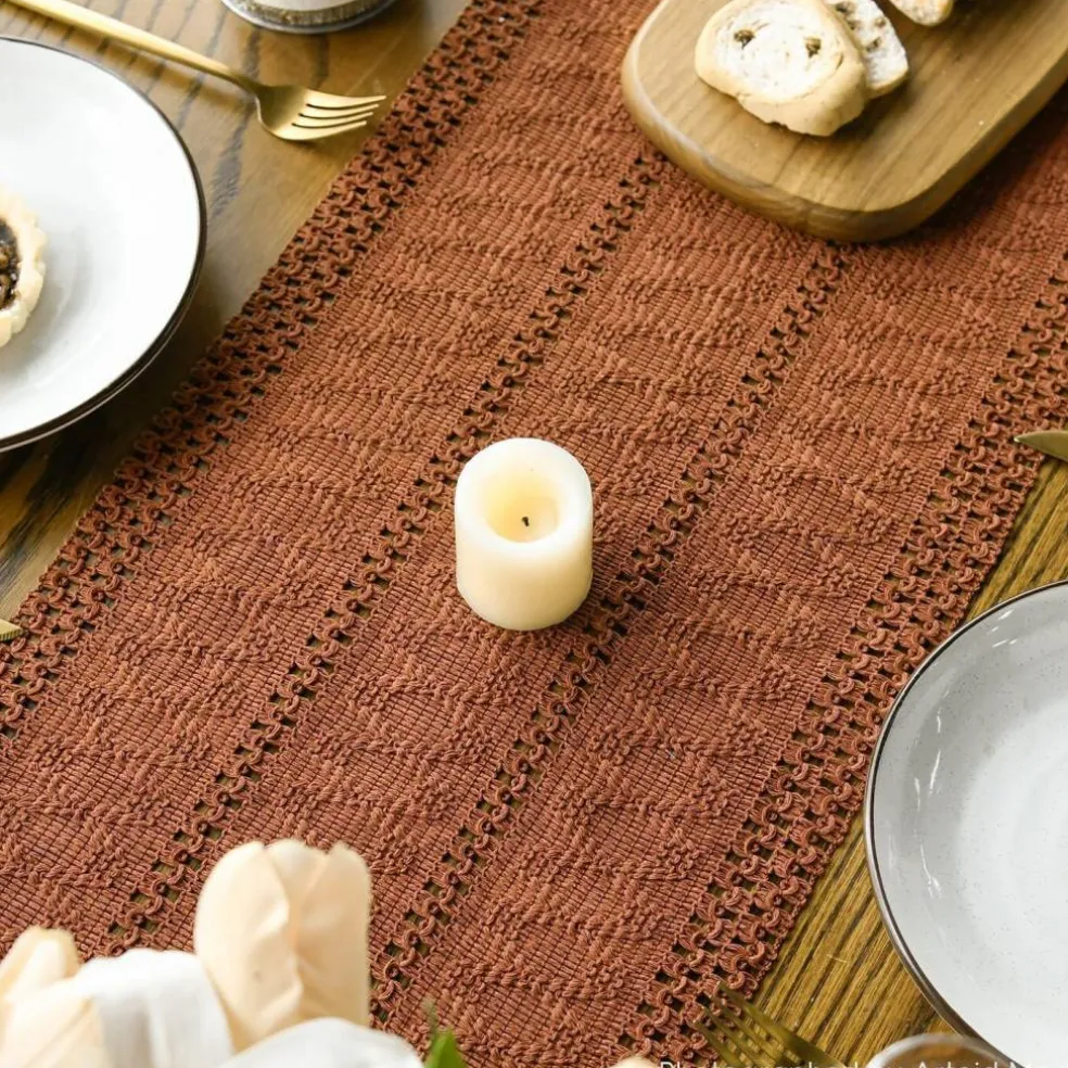Caramel Woven Farmhouse Fall Table Runner 12x72 Inch