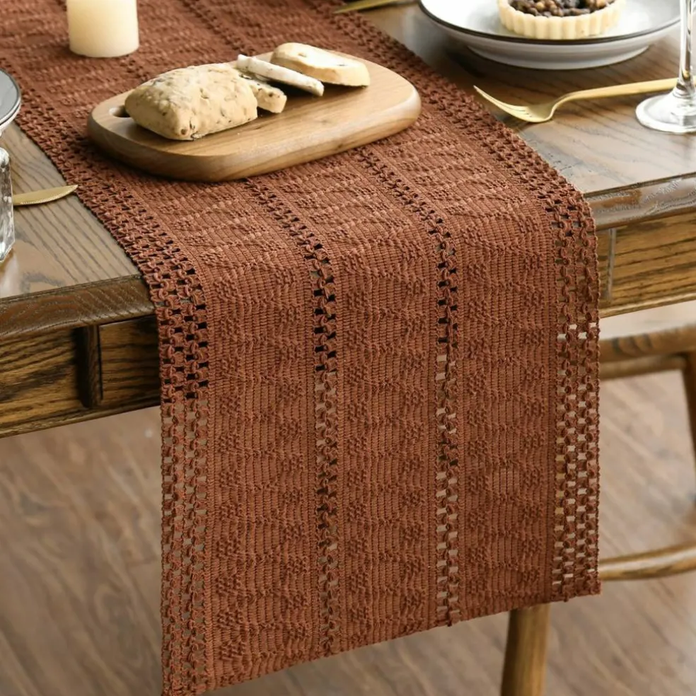 Caramel Woven Farmhouse Fall Table Runner 12x72 Inch