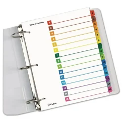 Cardinal 11 x 8.5 OneStep Printable Table of Contents and 1 to 15 Dividers - White/Assorted Tabs (15/Set)
