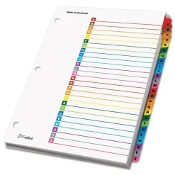Cardinal 11 x 8.5 OneStep Printable Table of Contents and A to Z Dividers - White/Assorted Tabs (26/Set)
