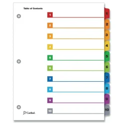 Cardinal 11 x 8.5 OneStep Printable Table of Contents and 1 to 10 Dividers - White/Assorted Tabs (10/Set)