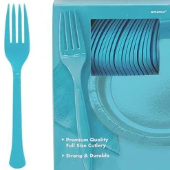 Caribbean Blue Plastic Forks - 50 Forks/Pack