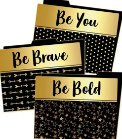 Carson Dellosa 6-Pack Positive Affirmation File Folders, Black and Gold Paper Organizers With Pockets for Filing Cabinet, Classroom Organization, Desk Accessories, Teacher Must Haves, Office Supplies