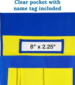 Carson Dellosa 6-Pack Yellow & Blue Chairback Buddy Pocket Chart Set, 15" x 19" Back of Chair School Supplies Pocket Organizer With Name Tag and 6 Chair Pockets for Classrooms, Classroom Organization