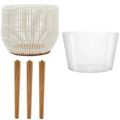 Casafield Indoor Planter with Stand, Floor Planter with Wood Legs, Large Plant Pot Cover Basket with Liner for Houseplants, Flower Pots and Trees