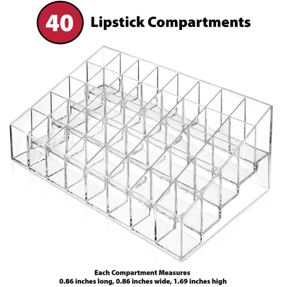 Casafield 40 Slot Acrylic Lipstick & Makeup Organizer - Cosmetic Display Case - Clear