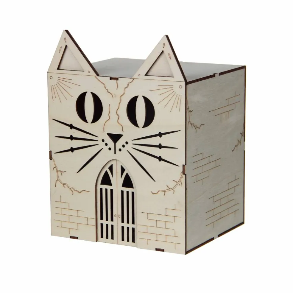 7.25" Cat Face Villa DIY LED Wood Décor by Make Market®