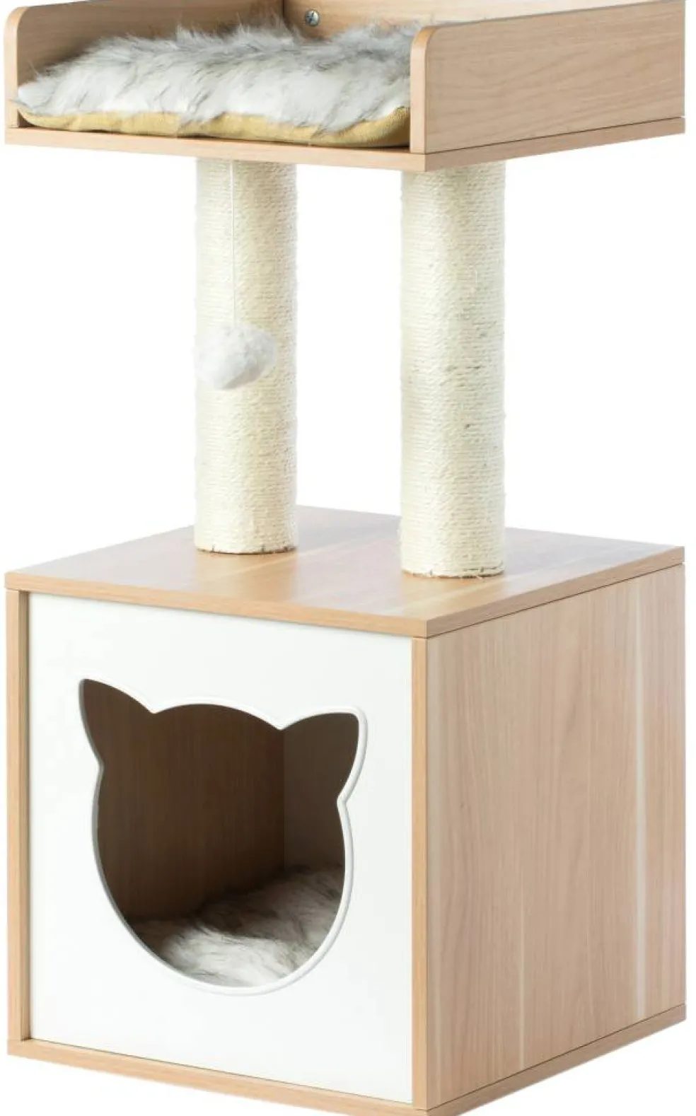 Cat Tree Play House Condo Cube Cave, Platform, Scratcher Post and Ball Toy
