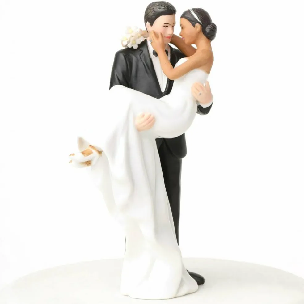 Caucasian Groom Holding African American Bride Interracial Cake Topper Figurine