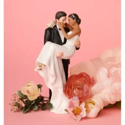 Caucasian Groom Holding African American Bride Interracial Cake Topper Figurine