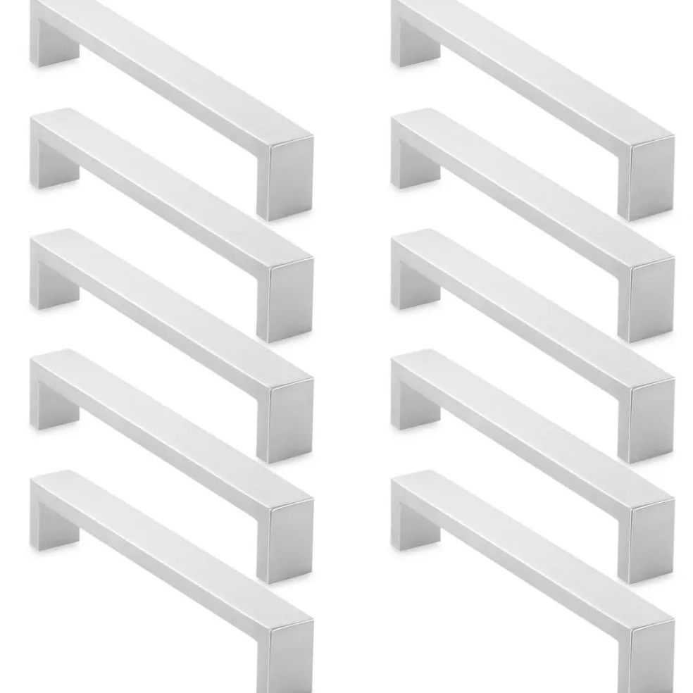 Cauldham Solid Stainless Steel Cabinet Hardware Square Handle Pull Brushed Satin Nickel