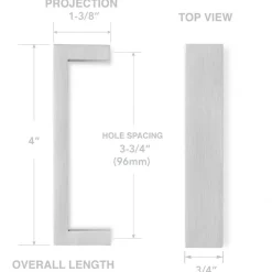 Cauldham Solid Stainless Steel Cabinet Hardware Square Handle Pull Brushed Satin Nickel