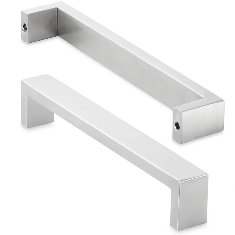 Cauldham Solid Stainless Steel Cabinet Hardware Square Handle Pull Brushed Satin Nickel