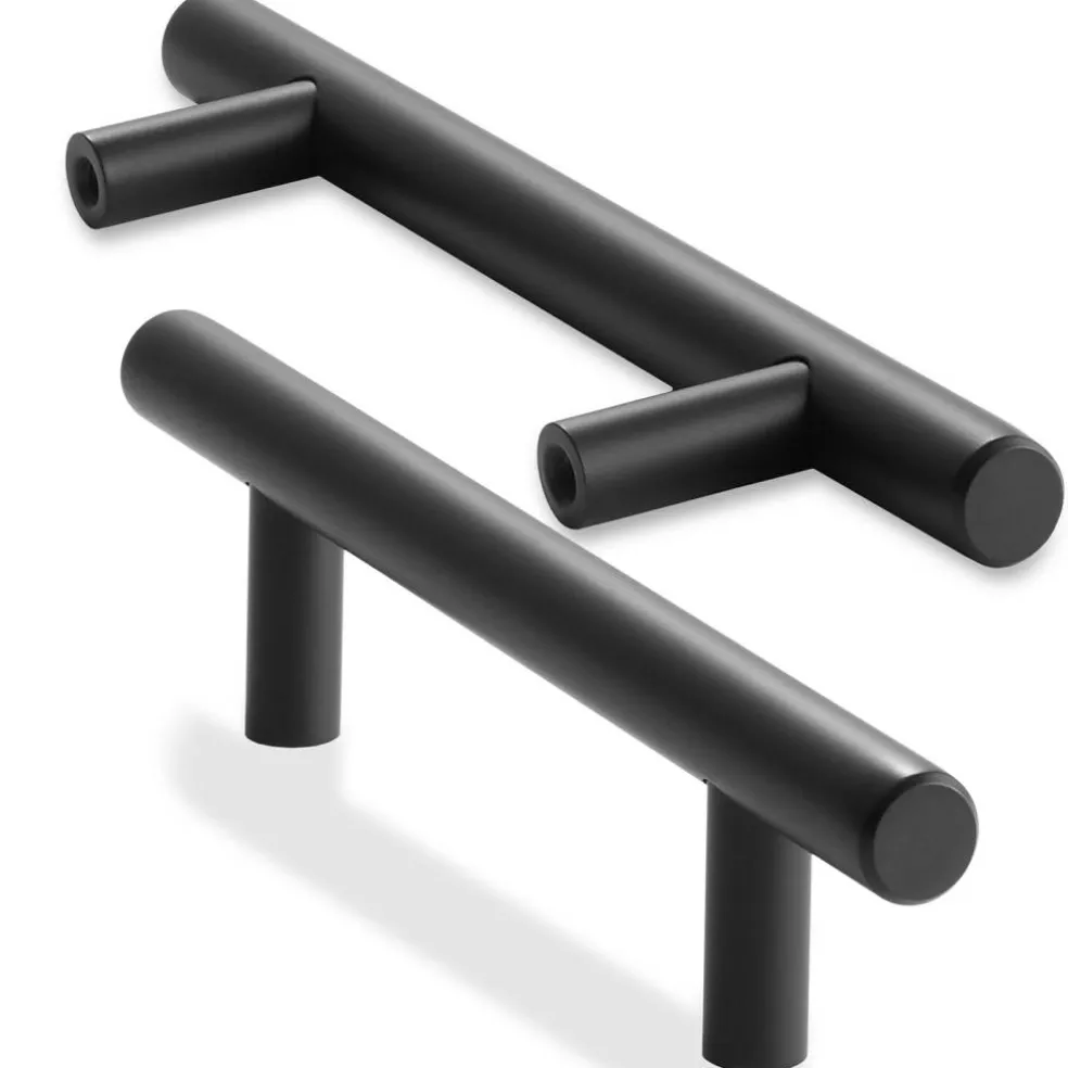 Cauldham Solid Stainless Steel Euro Cabinet Pull Matte Black (3-3/4" Hole Centers) - 10 Pack