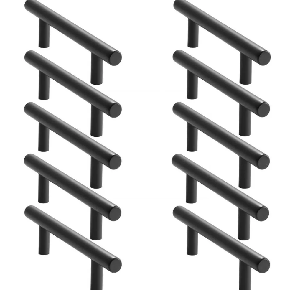 Cauldham Solid Stainless Steel Euro Cabinet Pull Matte Black (3-3/4" Hole Centers) - 10 Pack
