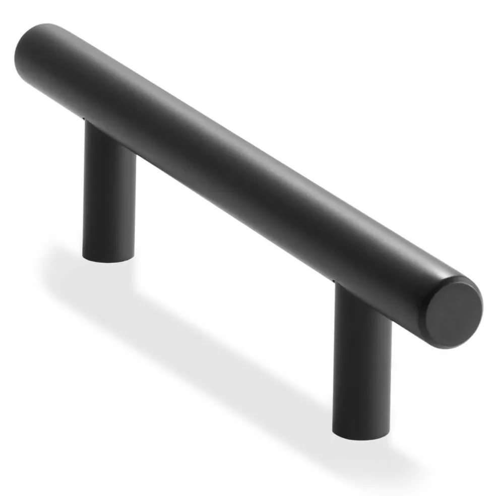 Cauldham Solid Stainless Steel Euro Cabinet Pull Matte Black (3-3/4" Hole Centers) - 10 Pack