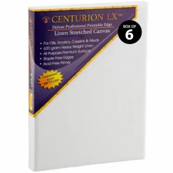 Centurion Deluxe Professional Acrylic Primed Linen Pre-Stretched Canvases, 11oz Linen - 12"x16", Box of 6, 3/4" Deep - Kiln-Dried Stretchers, Back Stapled, Canvas for Painting, Museum Archival Quality