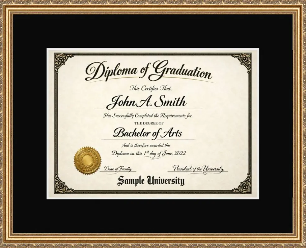 Certificate Frame 13.25x16.75 Museum Bronze Hardwood With Black Mat - Fits 8.25x11.75