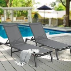Chaise Lounge Chair Outdoor Patio Adjustable 5 Position Aluminum Frame Breathable Fabric