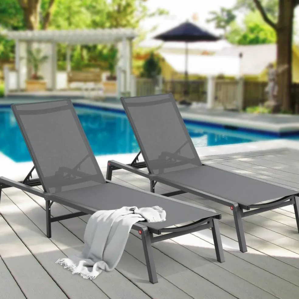 Chaise Lounge Chair Outdoor Patio Adjustable 5 Position Aluminum Frame Breathable Fabric