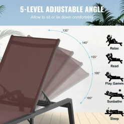 Chaise Lounge Chair Outdoor Patio Adjustable 5 Position Aluminum Frame Breathable Fabric