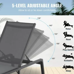 Chaise Lounge Chair Outdoor Patio Adjustable 5 Position Aluminum Frame Breathable Fabric