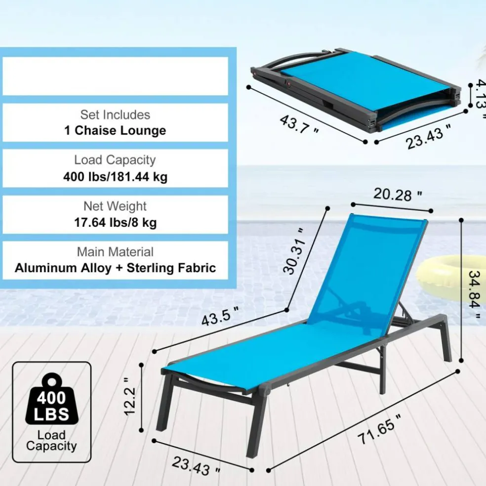 Chaise Lounge Chair Outdoor Patio Adjustable 5 Position Aluminum Frame Breathable Fabric