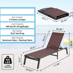 Chaise Lounge Chair Outdoor Patio Adjustable 5 Position Aluminum Frame Breathable Fabric