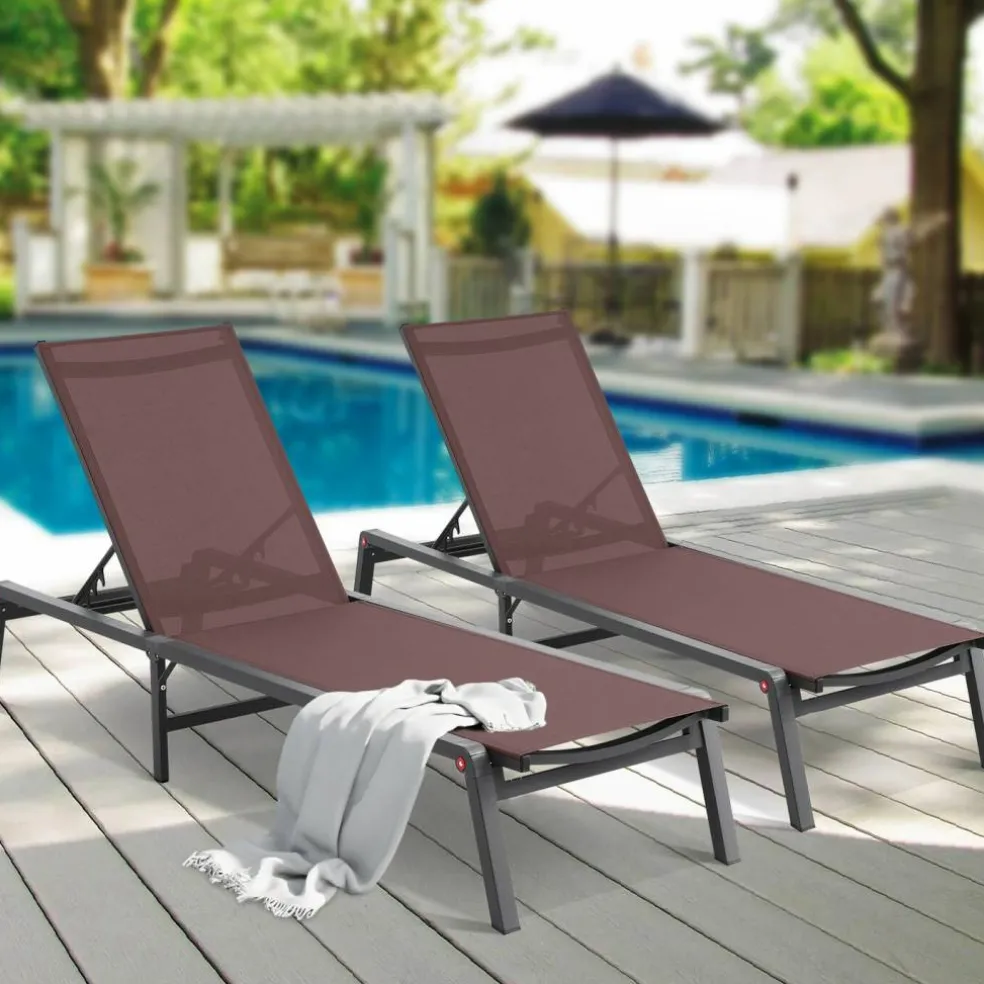 Chaise Lounge Chair Outdoor Patio Adjustable 5 Position Aluminum Frame Breathable Fabric