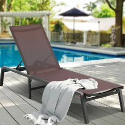 Chaise Lounge Chair Outdoor Patio Adjustable 5 Position Aluminum Frame Breathable Fabric