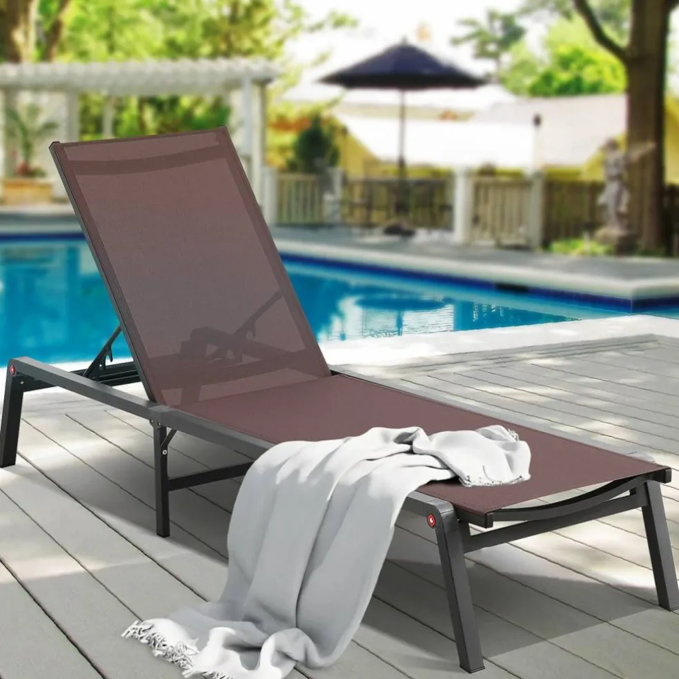 Chaise Lounge Chair Outdoor Patio Adjustable 5 Position Aluminum Frame Breathable Fabric