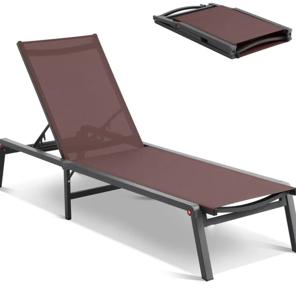 Chaise Lounge Chair Outdoor Patio Adjustable 5 Position Aluminum Frame Breathable Fabric