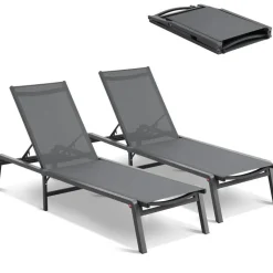 Chaise Lounge Chair Outdoor Patio Adjustable 5 Position Aluminum Frame Breathable Fabric