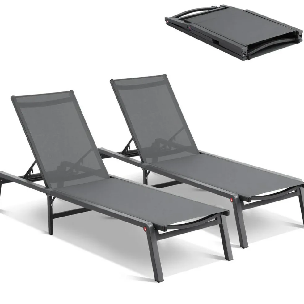 Chaise Lounge Chair Outdoor Patio Adjustable 5 Position Aluminum Frame Breathable Fabric