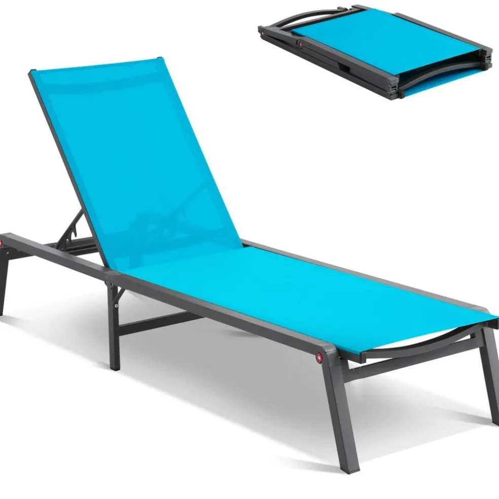 Chaise Lounge Chair Outdoor Patio Adjustable 5 Position Aluminum Frame Breathable Fabric